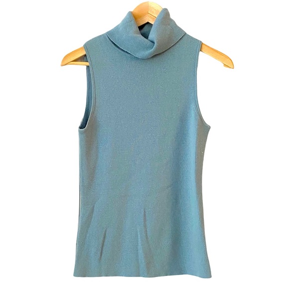 ⬇️ Etcetera Sleeveless Turtleneck Sweater Top | Teal Blue | Small - Picture 1 of 3
